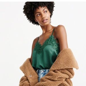 NWT Abercrombie lace trim cami green satin XS
